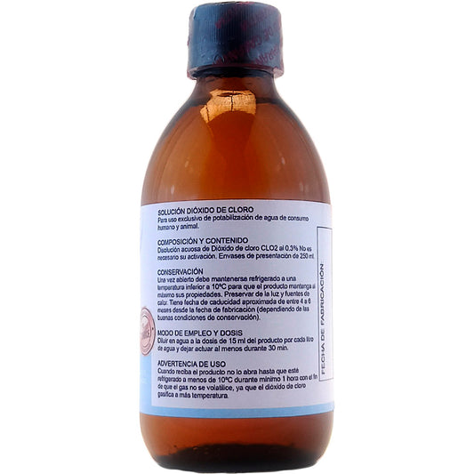 Dióxido de cloro (C.D.S.) 3000 ppm, 250 ml Vidrio