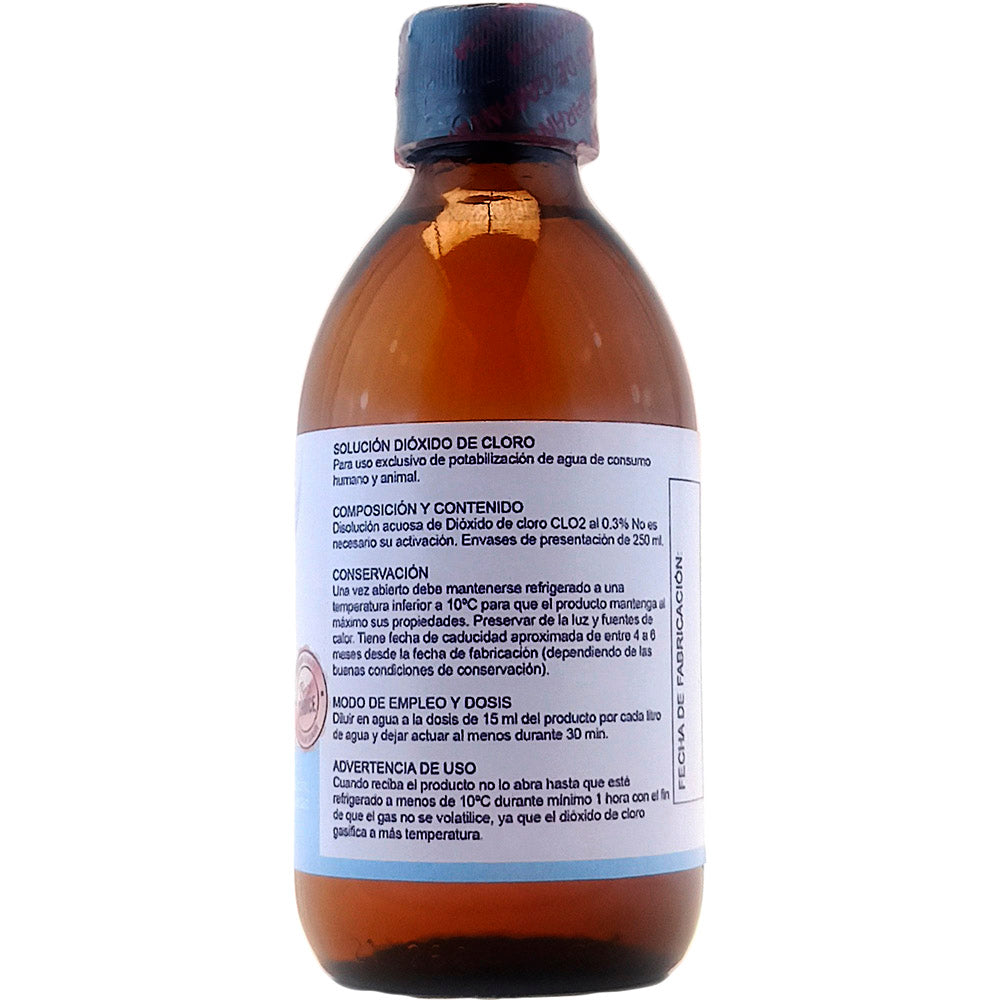 Dióxido de cloro (C.D.S.) 3000 ppm, 250 ml Vidrio