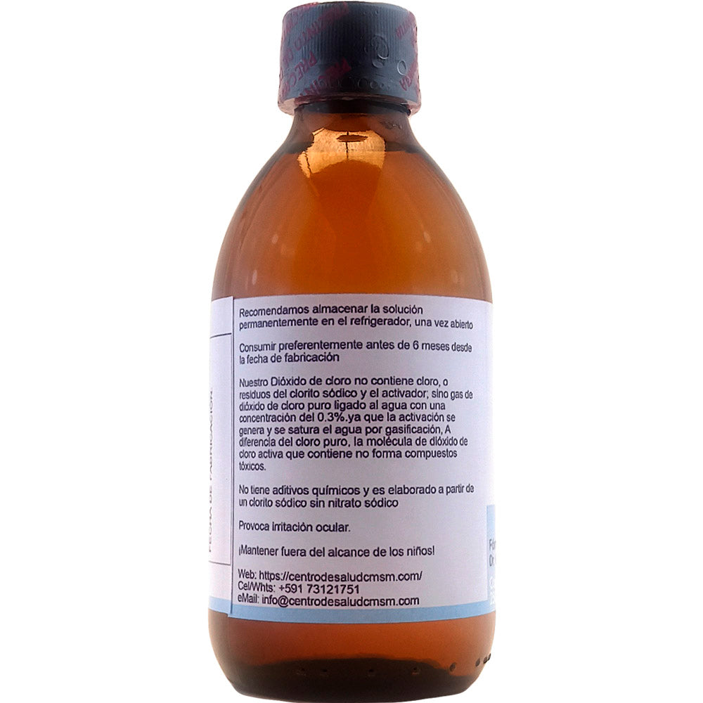 Dióxido de cloro (C.D.S.) 3000 ppm, 250 ml Vidrio